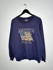 Vintage 90s God Bless America USA Flag Big Logo Sweatshirt Crewneck Blue XL