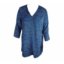 Gap Womans Sz XL Dress Blue Abstract 3/4 Sleeve Pockets V Neck Pockets