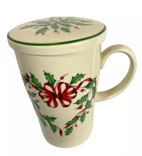 Lenox American By Design Holiday Lidded 12 oz Mug Holly Red Bow