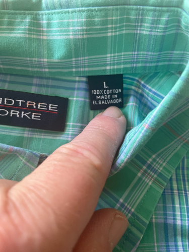 Roundtree & Yorke Mens Large- Blue Plaid No Iron Dress Shirt - Picture 7 of 7