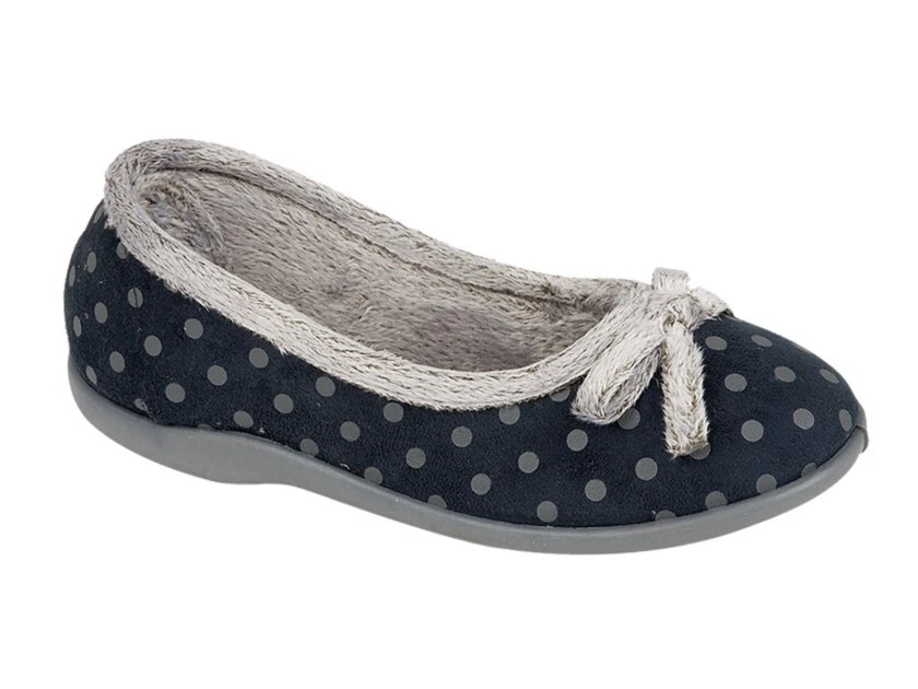 Ladies Sleepers LS325C LOUISE Polka Dot Ballerina Slippers in Navy