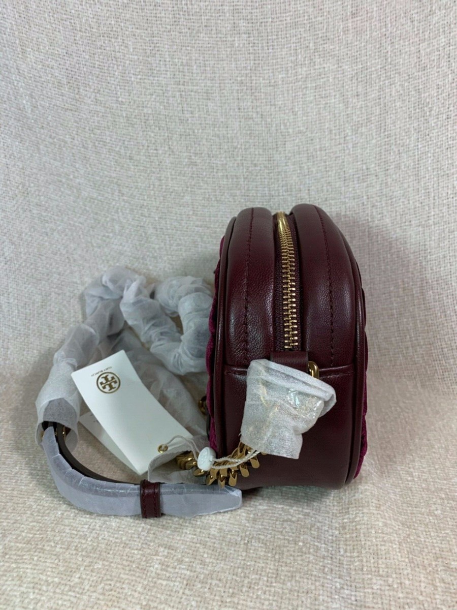 NEW Tory Burch Kira Chevron Black Cherry Red Velvet Small Camera