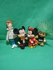 Disney Mickey & Minie Vintage Rubber Piggy Bank Hong Kong Troll Jetson Lot