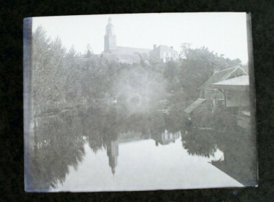 Antikes Glasnegativ ''Teich Spiegelhaus'' 1800-1900er Jahre 10,7x8,2cm #2,22