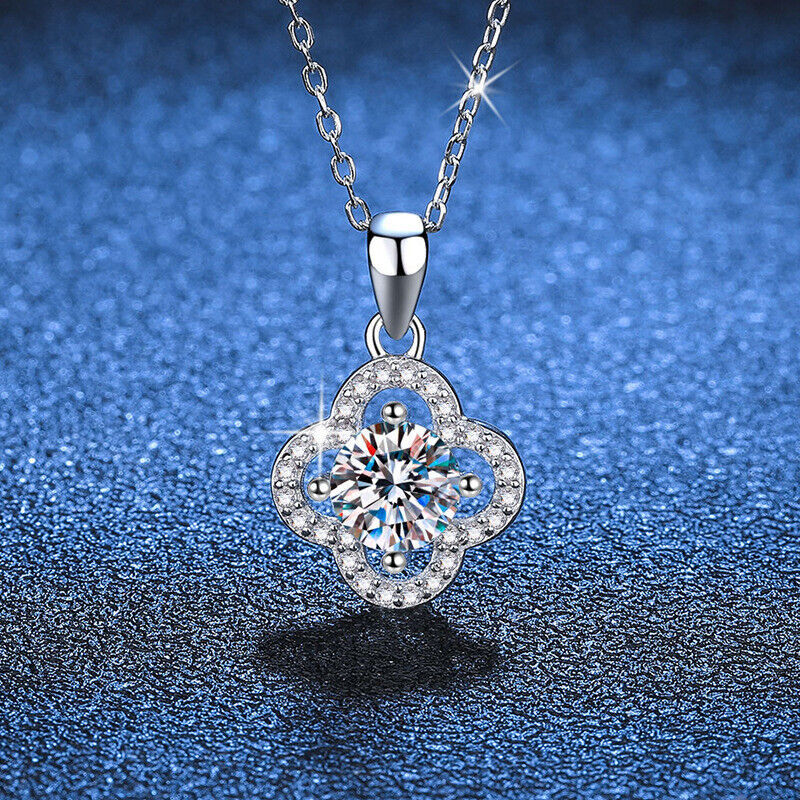925 Sterling Silver 1ct D Color Moissanite Clover Pendant  1.0 ct 925 sterling silver Moissanite clover shaped pendant necklace main image 0