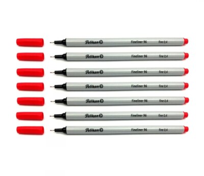 7 x Pelikan 96 Fineliner Feinschreiber Strichbreite 0,4 mm, rot