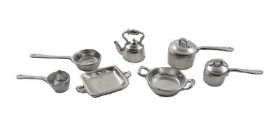 Dollhouse Pewter Cookware Kitchen Accessory Set 1:24 Half Scale Miniature
