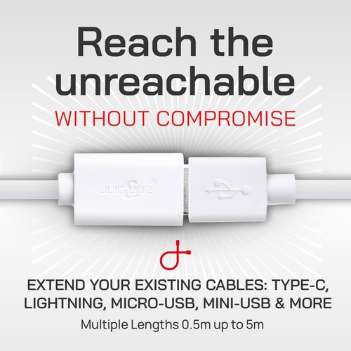 JuicEBitz® USB 2.0 męski na żeński przedłużacz przewód szybkiego ładowania transferu danych - Zdjęcie 22 z 36
