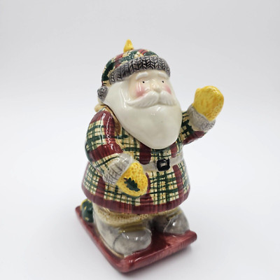 Debbie Mumm Woodland Santa Sugar Bowl w/ Lid Sakura  Christmas Sledding
