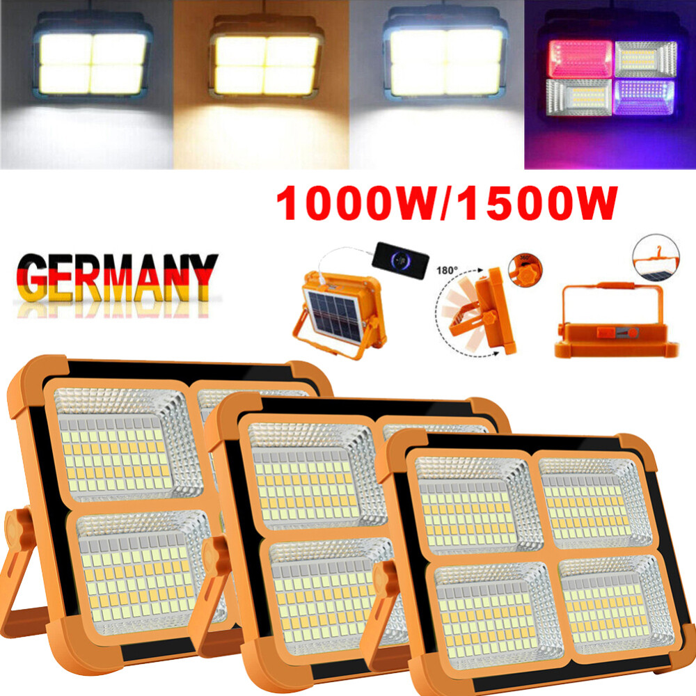 COB LED Arbeitsleuchte Solar,Akku Aufladbar Werkstattlampe Baustrahler Flutlicht