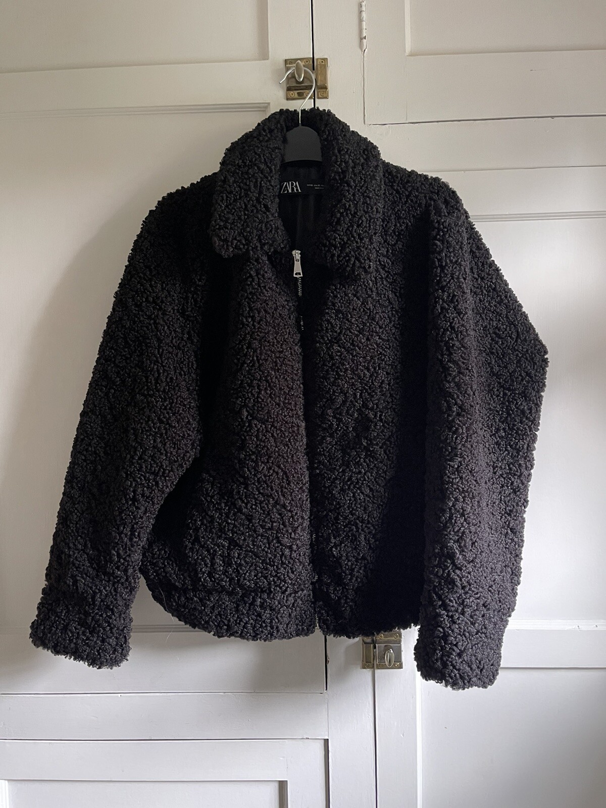 zara black teddy jacket