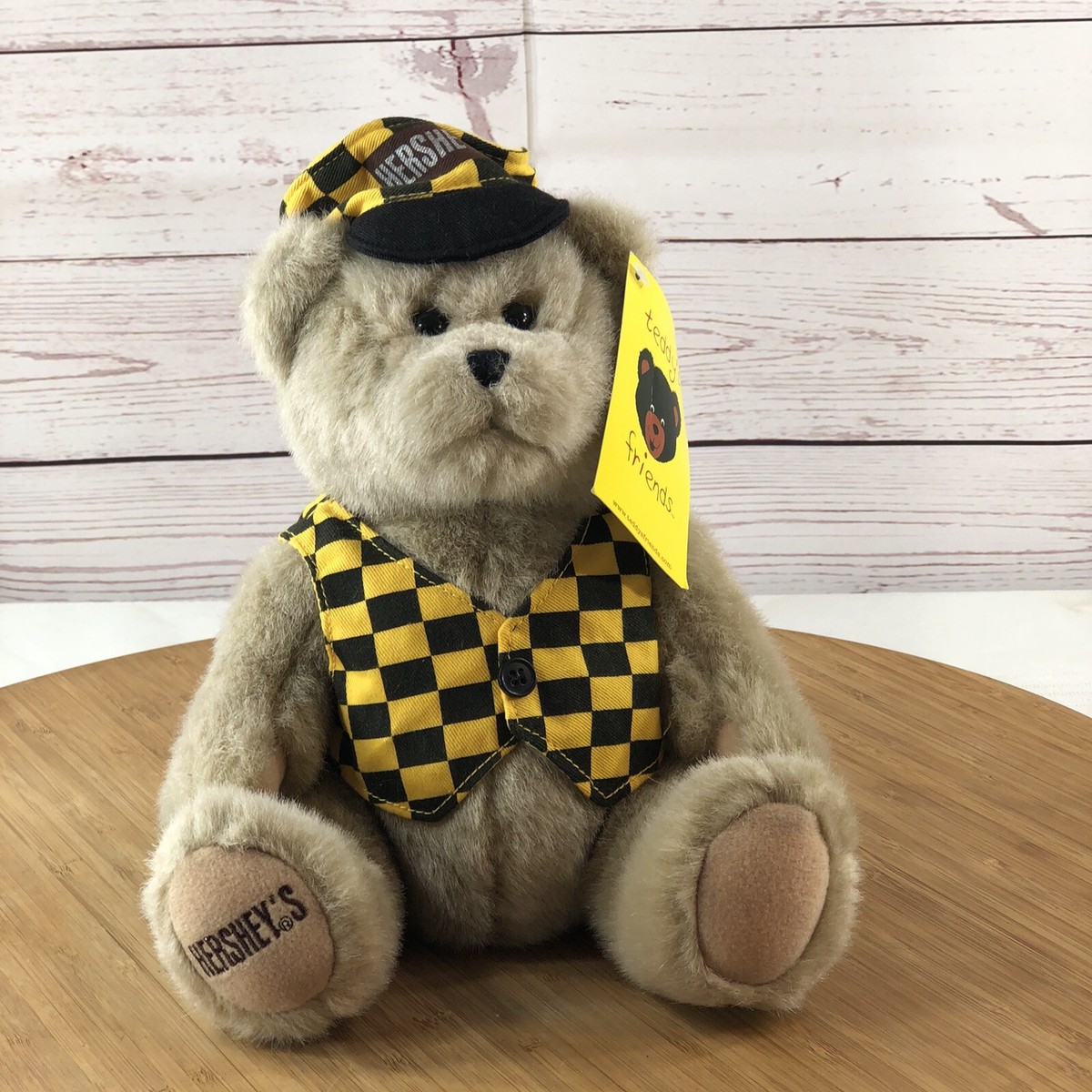 Hershey's Chocolate TEDDY BEAR Plush Toy wearing Check Taxi Vest