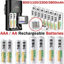 Lot Double A, Triple A Rechargeable Batteries Ni-MH / AA AAA 9V Wall Charger