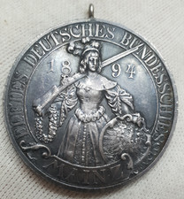 Mainz 1894 Shooting Medal Unc Silver City View Germany German State Gorgeous
