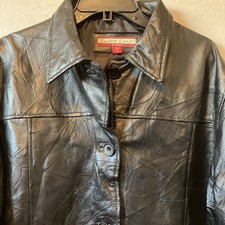 Tudor Court By Haband Womens Button Up Patchwork Black Leather Jacket | Xl