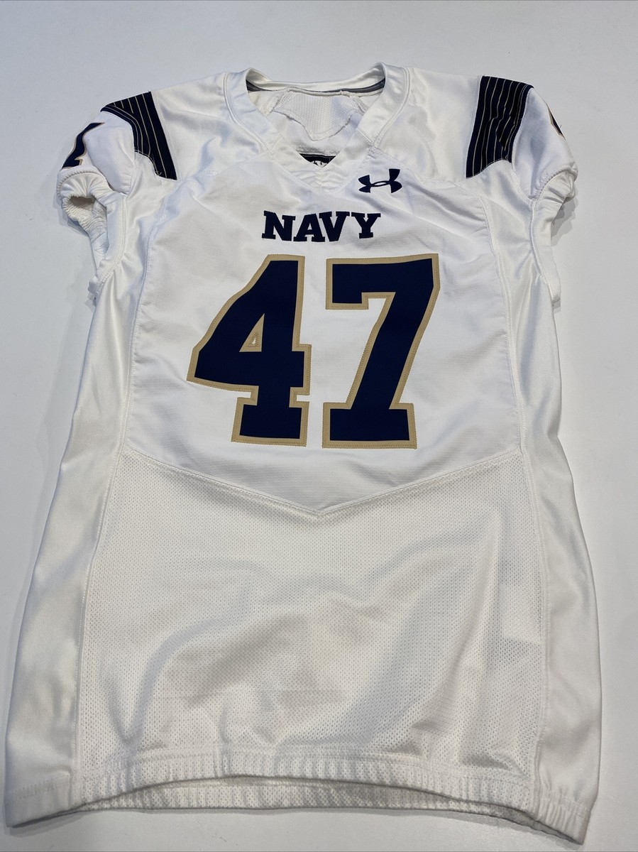 Game Worn Used Navy Midshipmen Football Jersey USNA Naval Academy UA Sz 44  #47