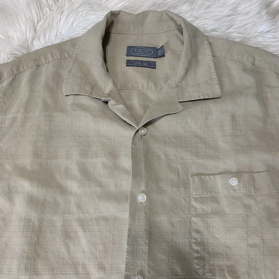 VTG Talbots Men's 100% Silk Shirt Large Beige Textured Beach Button Up Large - Image 4 of 4