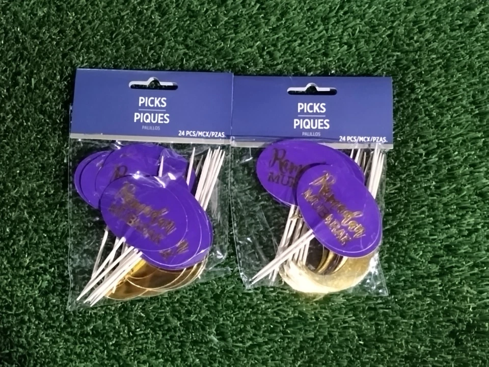 Ramadan Picks 225 PCS Of 3 3/4" Paper Foil Hot-Stamped Paper w/ wood picks - Image 2 of 4