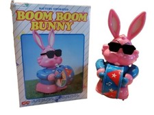 VTG BOOM BOOM BUNNY TOY BRIGHT PINK MOVES HEAD DRUM BOX Being Sold As IS