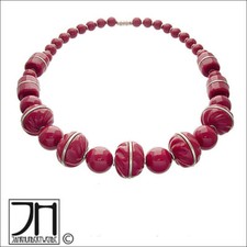 Halskette alter Kunststoff Bakelit Rot Metall im Art Deco necklace