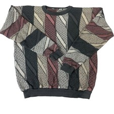 VTG 3D Textured Geometric Grandpa Sweater Marled Knit Mercerized Cotton Canada