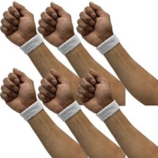 COUVER Adult/Youth 1 inch Solid Cotton Affordable Terry Cloth Wristband 6 Pairs