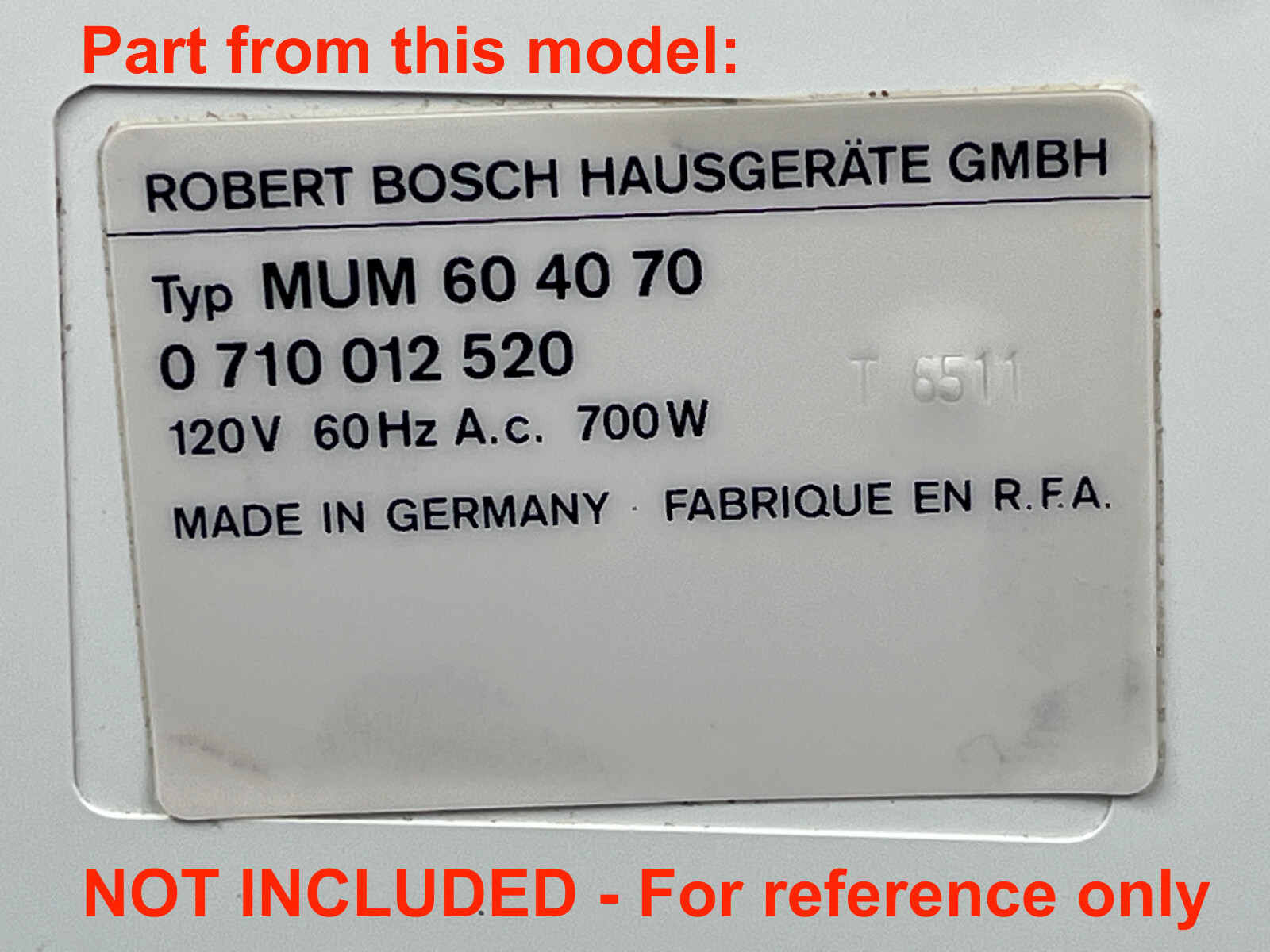 Bosch Universal Food Processor MUM 60 40 70 Spare Parts SPLASH GUARD Used