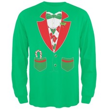 Christmas Tuxedo Costume Green Adult Long Sleeve T-Shirt