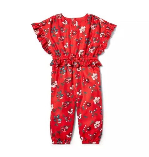 Janie And Jack Floral Ruffle Jumpsuit Romper Girls Size 12 Rradbury Red Floral