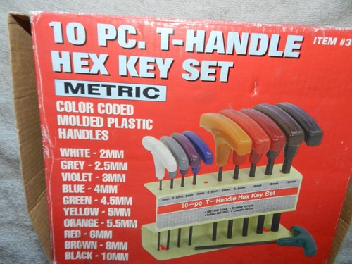 (METRIC) 10 PC. T-HANDLE COLOR CODED HEX KEY SET - Picture 2 of 7