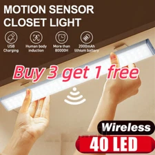 LED Motion Sensor Under Cabinet Closet Light USB Rechargeable Kitchen Strip Lamp