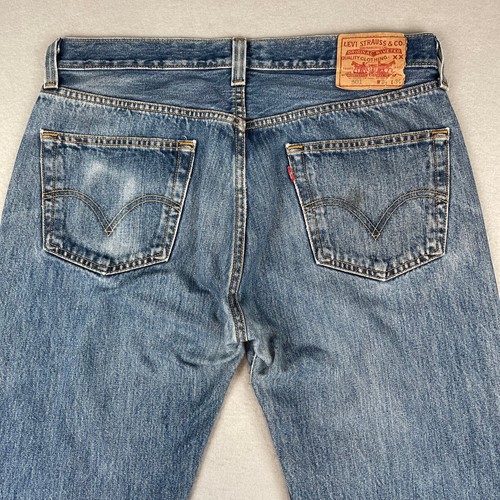 Jeans Vintage Levis Uomo 34x33 (Adatto 33x33) Blu 501 Gamba Dritta Sbiadito Lavoro Y2K - Foto 5 di 23