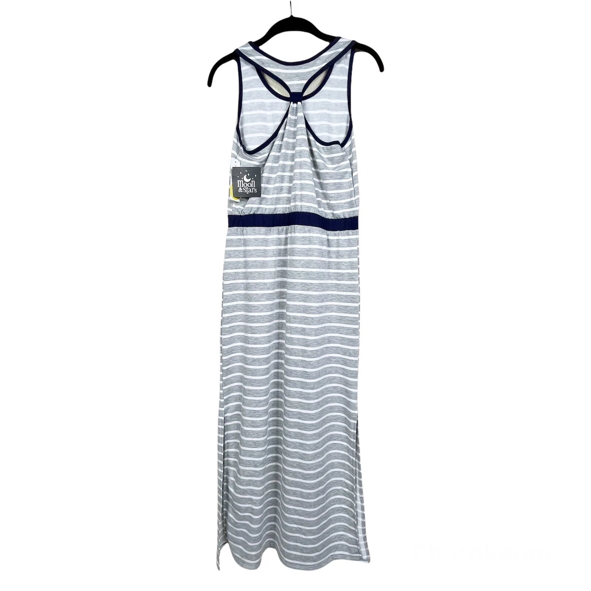 NWT Stitch Fix Moon & Stars Maxi Dress L Gray Navy Mimi Sleeveless French Terry