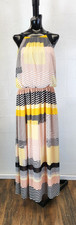 Vince Camuto Halter Maxi Dress Geometric Abstract Stripes Gold Black Size 10