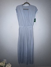 Halara Women s S Petite Blue V-Neck Wide-Leg Short Sleeve Knit Jumpsuit