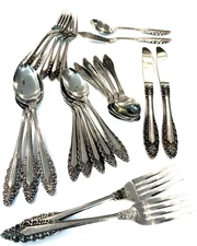 VTG ORLEANS Stainless Flatware JAPAN Black Scroll Accent Pattern LOT  24 Pieces