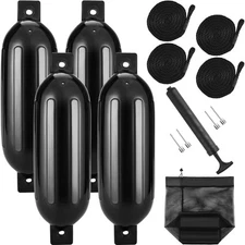 Uimoso Boat Fenders Inflatable Ribbed Boat Bumpers for Docking 6.5" x 23" Black