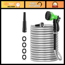 50ft Stainless Steel Garden Hose - Puncture Resistant, Flexible, Heavy Duty, Blu