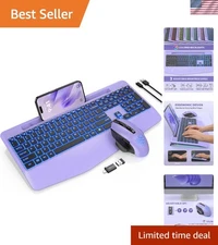 Wireless Keyboard and Mouse Backlits, Wrist Rest, LED Mouse, Rechargeable Erg...