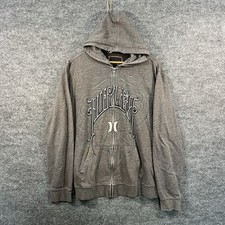 Hurley Hoodie Mens Large Gray Full Zip Skater Y2K Goth Grunge Sherpa Surf Vtg
