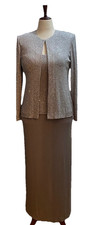 Alex Evenings Two-Piece Maxi Dress Jacket Set Women Size 6 Gray Metallic Glitter