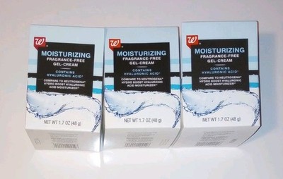 (3) Walgreens  Moisturizing Fragrance-Free Gel- Cream Contains Hyaluronic Acid