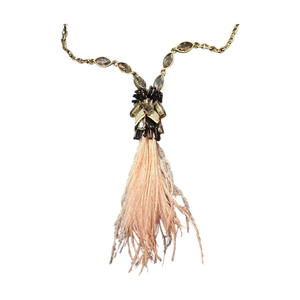 Collar Cadena Colgante Pluma Rosa y Cristal Tono Latón STELLA & DOT SD453 Foto 3 de 4