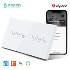 Zigbee Smart Dimmer Switches Double LED Dimmable Touch Switch Blue Backlight Gla