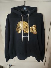 Palm Angels Women's Sequined-Bear Oversized Hoodie Black Size L Made in Italy
