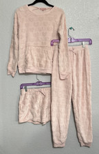 BCBG Girls Pink Fleece w/Raised Hearts Pajama Set: Top, Shorts  Pants - SZ L