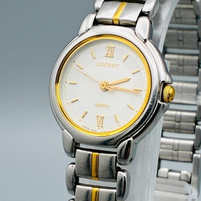 Seiko Lucent Dress Watch Quartz Womens 22mm Gold 4N21 0610 wrist 17cm