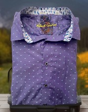 Robert Graham Purple Geometric Flip Cuff Luxury Shirt SZ 2X 51in-53in SRP 198