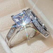 Pretty Silver Plated Cubic Zirconia Rings Party Wedding Jewelry Size 5-12