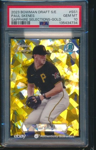 PSA 10 PAUL SKENES 2023 Bowman Chrome SAPPHIRE SEL GOLD REFRACTOR/50 RC GEM MINT